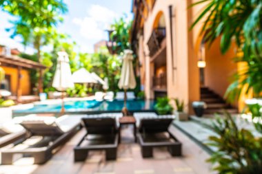 Seyahat ve tatil için güzel otel resort ve yüzme havuzu arka plan bulanıklık