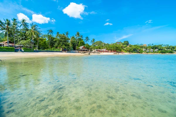 Nádherná Tropická Pláž Moře Písek Kokosu Palmou Modrou Oblohu Bílé — Stock fotografie