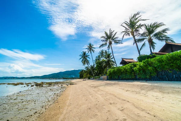 Güzel tropikal plaj deniz ve kum mavi gökyüzü ve beyaz bulut seyahat ve tatil için Hindistan cevizi hurma ağacı ile