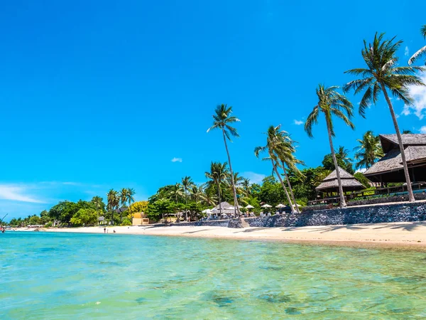 Pięknej Tropikalnej Plaży Morza Palmy Kokosowe Drzewo Podróże Wakacje — Zdjęcie stockowe
