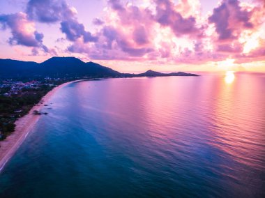 Plaj ve deniz ya da okyanus koh samui Adası Tayland seyahat ve tatil için güzel havadan görünümü