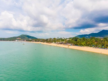 Güzel tropikal plaj ve deniz hurma ve koh samui Adası seyahat ve tatil için diğer ağacında havadan görünümü
