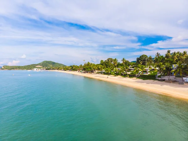 Vista Aérea Hermosa Playa Tropical Mar Con Palmeras Otros Árboles — Foto de Stock