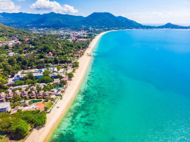 Güzel tropikal plaj ve deniz hurma ve koh samui Adası seyahat ve tatil için diğer ağacında havadan görünümü