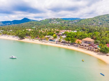 Güzel tropikal plaj ve deniz hurma ve koh samui Adası seyahat ve tatil için diğer ağacında havadan görünümü