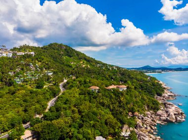 Güzel tropikal plaj ve deniz hurma ve koh samui Adası seyahat ve tatil için diğer ağacında havadan görünümü