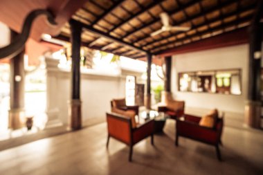 Özet olarak, arka plan için soyut bulanık ve odaksız otel ve lobi iç mekanı