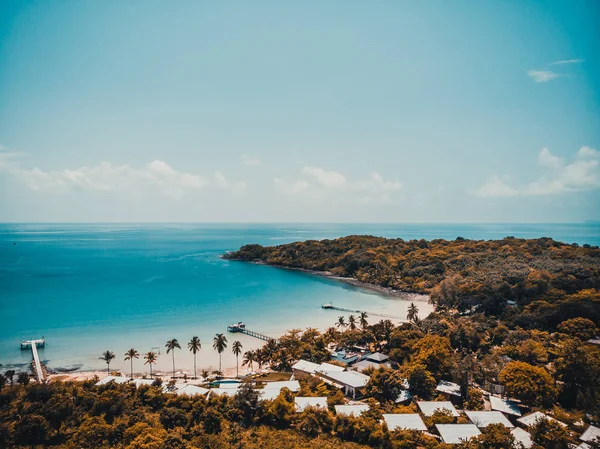 Belle Vue Aérienne Plage Mer Avec Cocotier Dans Île Paradisiaque — Photo