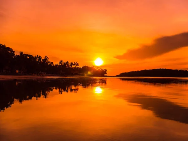 Beautiful Tropical Beach Sea Ocean Coconut Palm Tree Sunrise Time — Stock Photo, Image