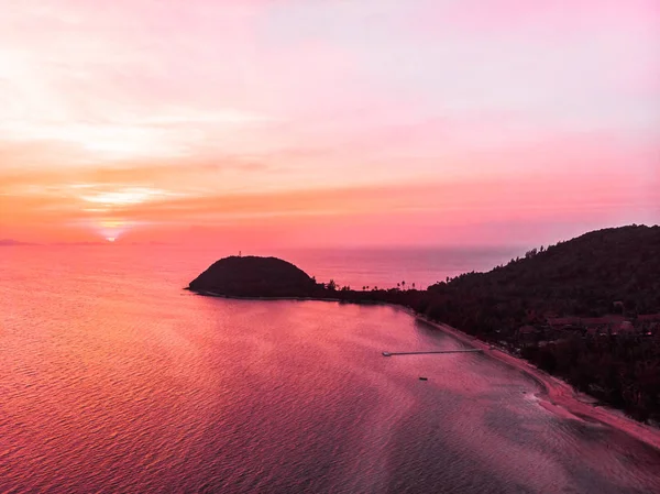 Vista Aérea Hermosa Playa Tropical Mar Isla Atardecer Para Viajar — Foto de Stock