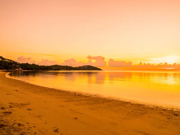 Hermosa Playa Tropical Mar Océano Con Palmera Coco Amanecer Para — Foto de Stock