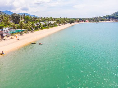 Güzel tropikal plaj ve deniz hurma ve koh samui Adası seyahat ve tatil için diğer ağacında havadan görünümü