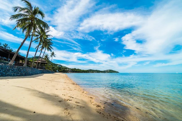 Schöner Tropischer Strand Meer Und Sand Mit Kokospalmen Blauen Himmel — Stockfoto