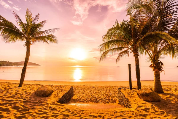 Vid Solnedgång Tropiskt Paradis Stranden Och Havet Med Coconut Palm — Stockfoto