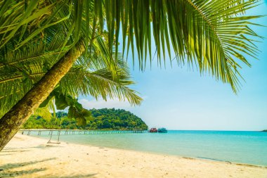 Güzel tropikal plaj ve deniz paradise Island Seyahat ve tatil için Hindistan cevizi hurma ağacı