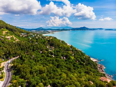 Güzel tropikal plaj ve deniz hurma ve koh samui Adası seyahat ve tatil için diğer ağacında havadan görünümü