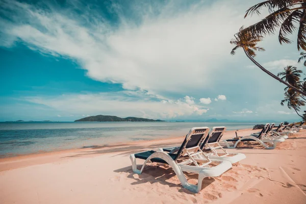 Belle Plage Tropicale Mer Avec Cocotier Chaise Dans Île Paradisiaque — Photo