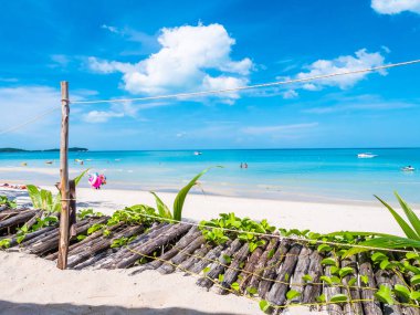Güzel tropikal plaj deniz ve okyanus seyahat etmek ve kopya alanı ile tatil için