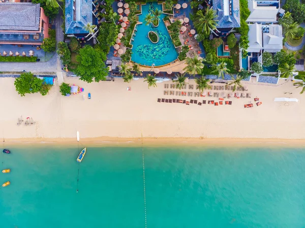 Vue Aérienne Belle Plage Tropicale Mer Avec Palmier Autre Arbre — Photo