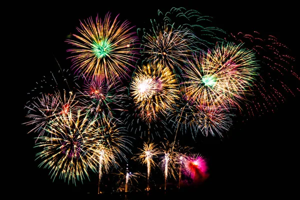 Beautiful Color Fireworks Display Black Sky Night Celebration — Stock Photo, Image