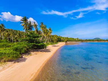 Güzel tropikal plaj ve deniz hurma ve koh samui Adası seyahat ve tatil için diğer ağacında havadan görünümü
