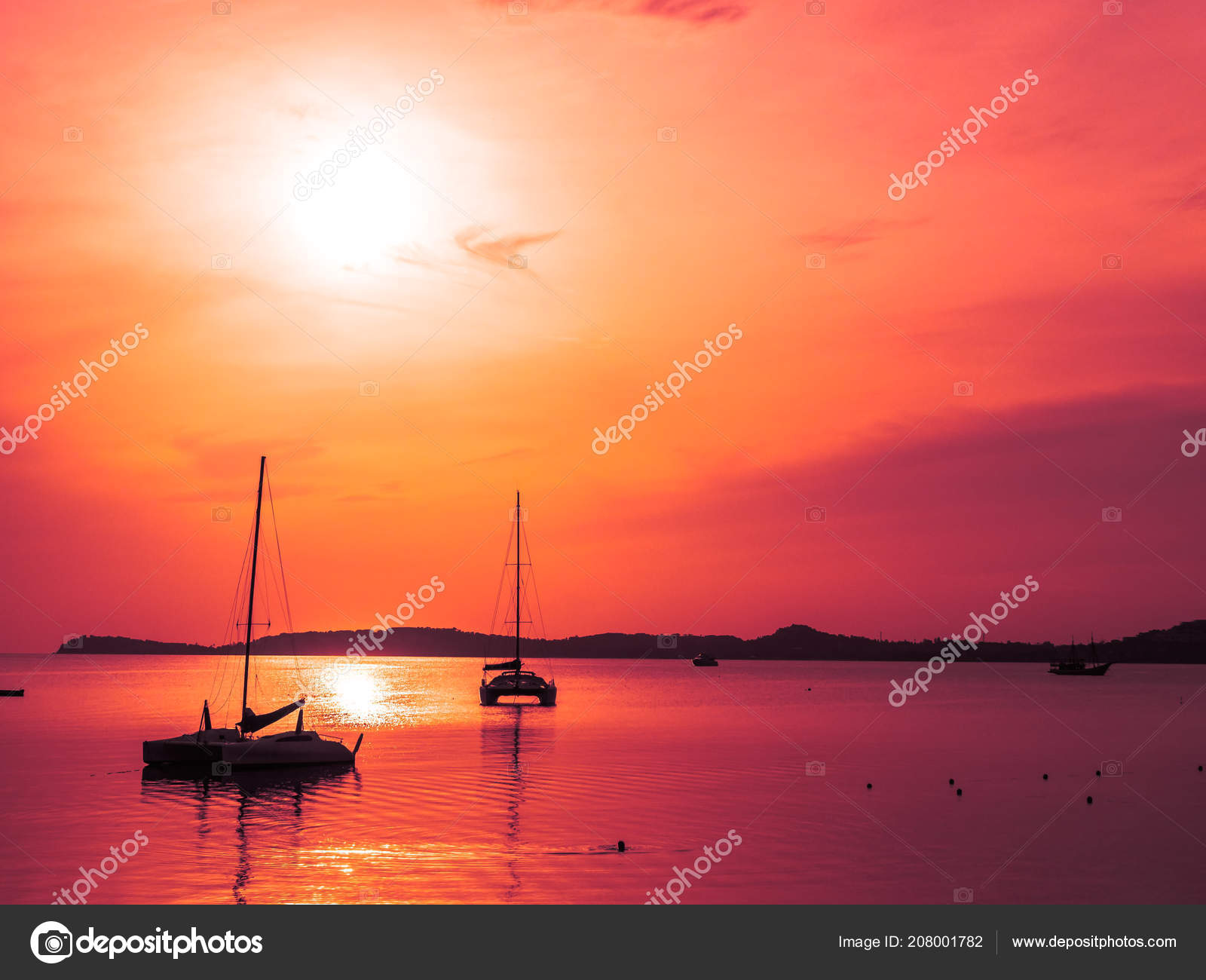 Beautiful Tropical Sea Ocean Sailboat Yatch Sunrise Time Stock Photo By C Mrsiraphol