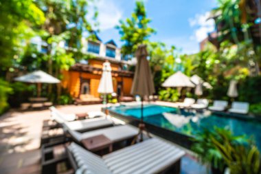 Seyahat ve tatil için güzel otel resort ve yüzme havuzu arka plan bulanıklık