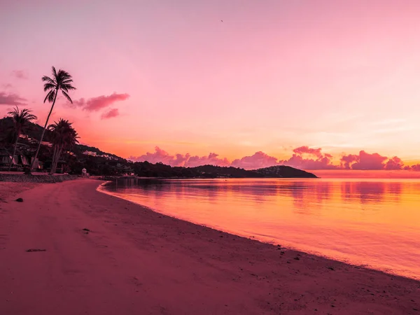 Hermosa Playa Tropical Mar Océano Con Palmera Coco Amanecer Para — Foto de Stock