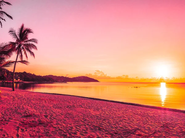 Hermosa Playa Tropical Mar Océano Con Palmera Coco Amanecer Para — Foto de Stock