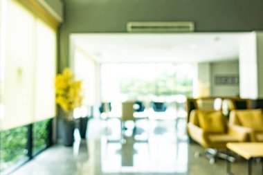 Özet olarak, arka plan için soyut bulanık ve odaksız otel ve lobi iç mekanı