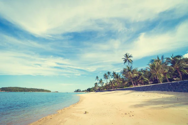 Güzel tropikal plaj deniz ve kum mavi gökyüzü ve beyaz bulut seyahat ve tatil için Hindistan cevizi hurma ağacı ile