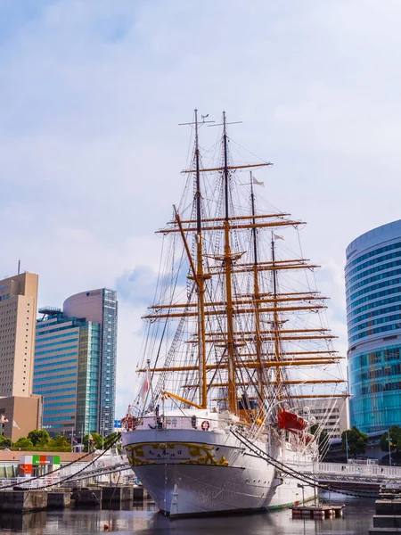 Yokohama Japan July 2018 Beautiful Nippon Maru Sailing Boat Blue — Stock Photo, Image