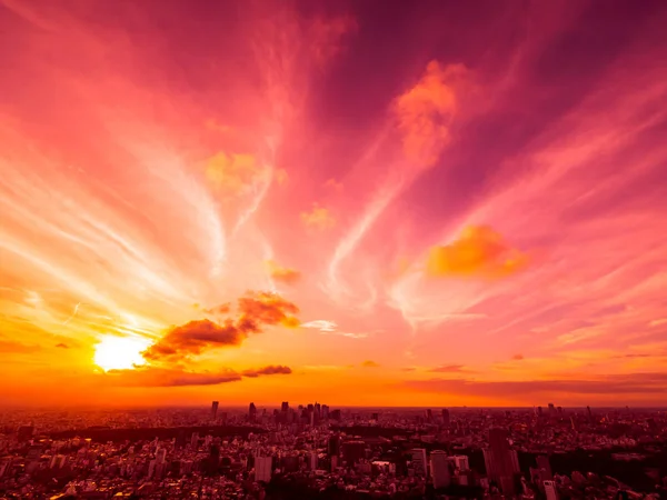 Bela Vista Aérea Arquitetura Construção Torno Cidade Tokyo Pôr Sol — Fotografia de Stock