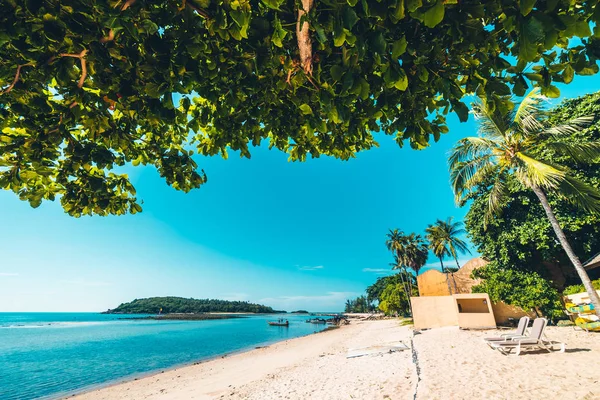 Belle Plage Tropicale Mer Avec Chaise Sur Ciel Bleu Pour — Photo