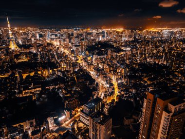 Tokyo şehrinde geceleri mimarisi ve binası olan güzel bir şehir.