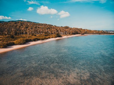 Güzel tropikal plaj ve deniz hurma ve koh samui Adası seyahat ve tatil için diğer ağacında havadan görünümü