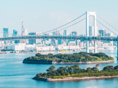 Mimari yapı ve Gökkuşağı Köprüsü tokyo şehir Japonya mavi gökyüzü ve beyaz bulut ile güzel cityscape