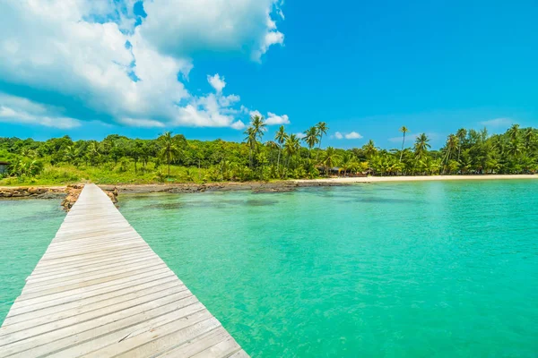 Drewniane Molo Lub Most Tropikalnej Plaży Morza Rajskiej Wyspie Wakacje — Zdjęcie stockowe