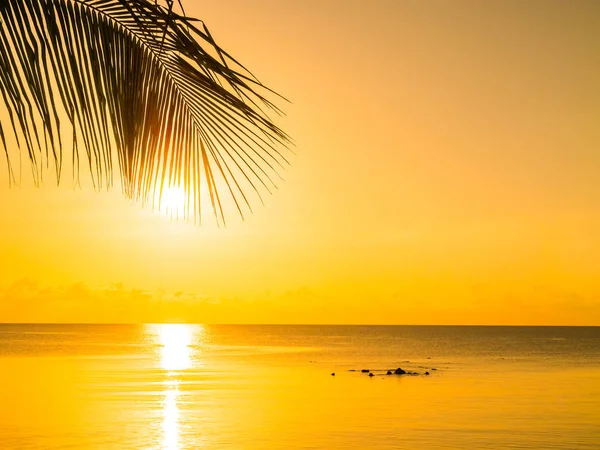 美しいトロピカルビーチ海と旅行や休暇の日の出時刻でココナッツのヤシの木と海 — ストック写真