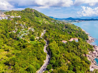 Güzel tropikal plaj ve deniz hurma ve koh samui Adası seyahat ve tatil için diğer ağacında havadan görünümü