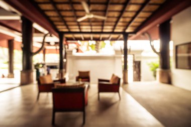 Özet olarak, arka plan için soyut bulanık ve odaksız otel ve lobi iç mekanı