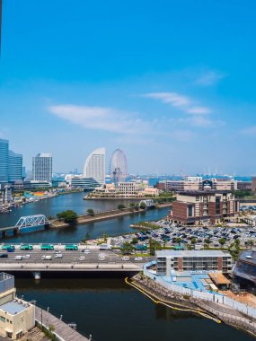 Japonya'nın Yokohama manzarası şehrin güzel bina mimari
