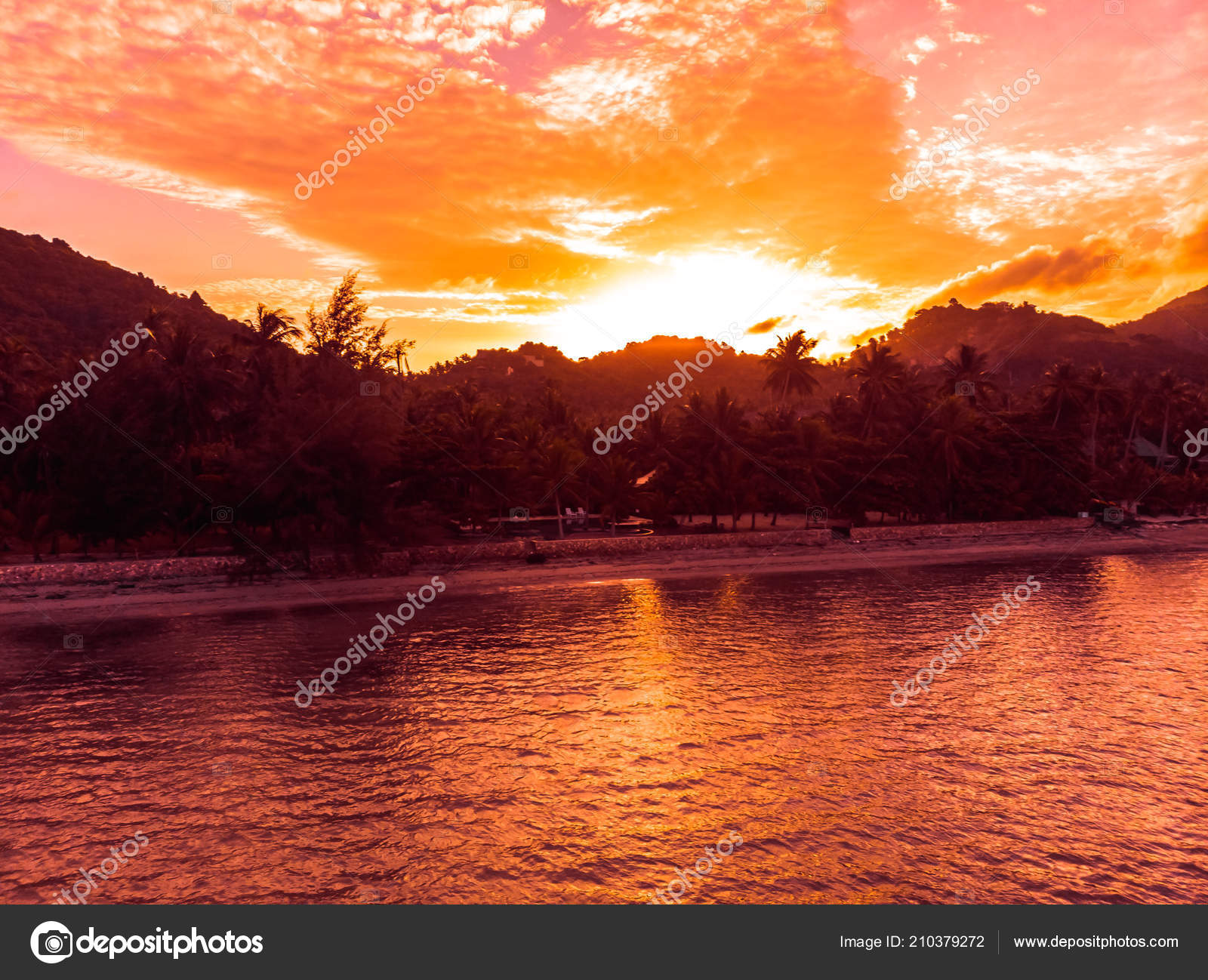 Vue Aérienne Belle Plage Tropicale Mer île Moment Coucher