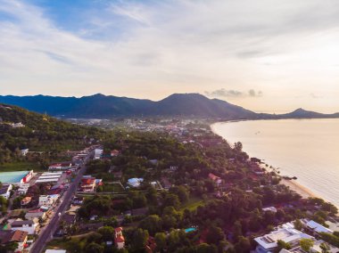 Güzel tropikal plaj ve deniz hurma ve koh samui Adası seyahat ve tatil için diğer ağacında havadan görünümü