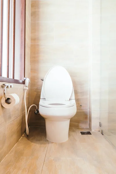 Bílá Miska Sedadla Dekorace Interiéru Koupelny — Stock fotografie