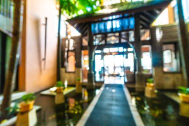 Özet olarak, arka plan için soyut bulanık ve odaksız otel ve lobi iç mekanı