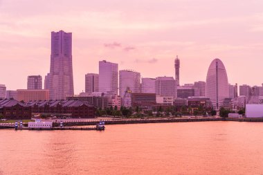 Yapı ve Mimarlık Yokohama şehir manzarası Japonya günbatımı zaman güzel dış