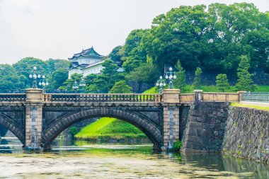 Güzel eski mimari İmparatorluk Sarayı Kalesi hendek ve Tokyo şehir Japonya köprüsünde
