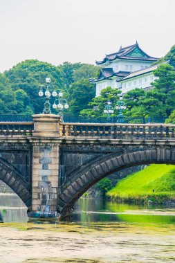 Güzel eski mimari İmparatorluk Sarayı Kalesi hendek ve Tokyo şehir Japonya köprüsünde