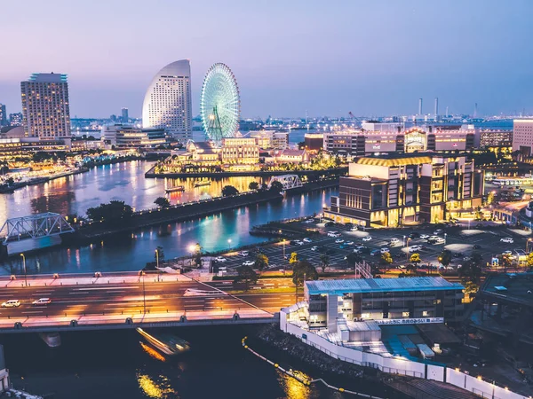 Mooi Gebouw Architectuur Van Yokohama Skyline City Nachts Japan — Stockfoto